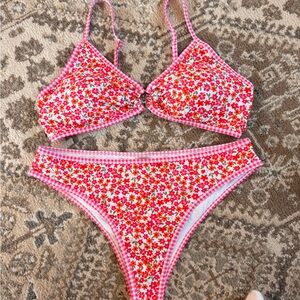 Floral Pink and Red Bikini Set